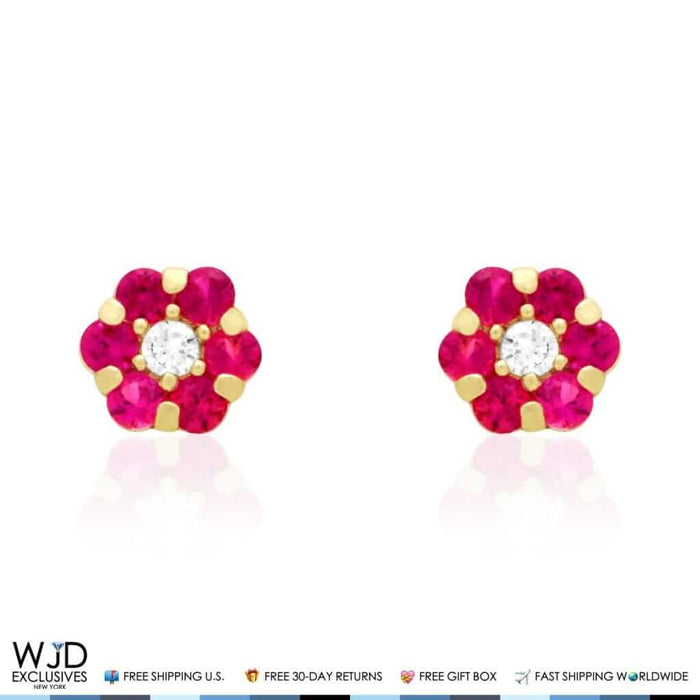14K Gold Yellow Birthstones Flower Screw Back Stud Earrings 5mm