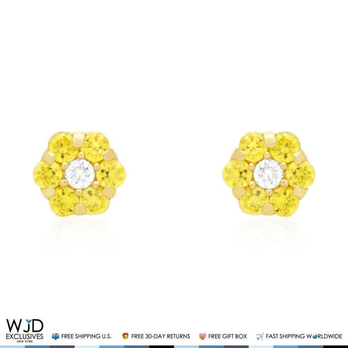 14K Gold Yellow Birthstones Flower Screw Back Stud Earrings 5mm