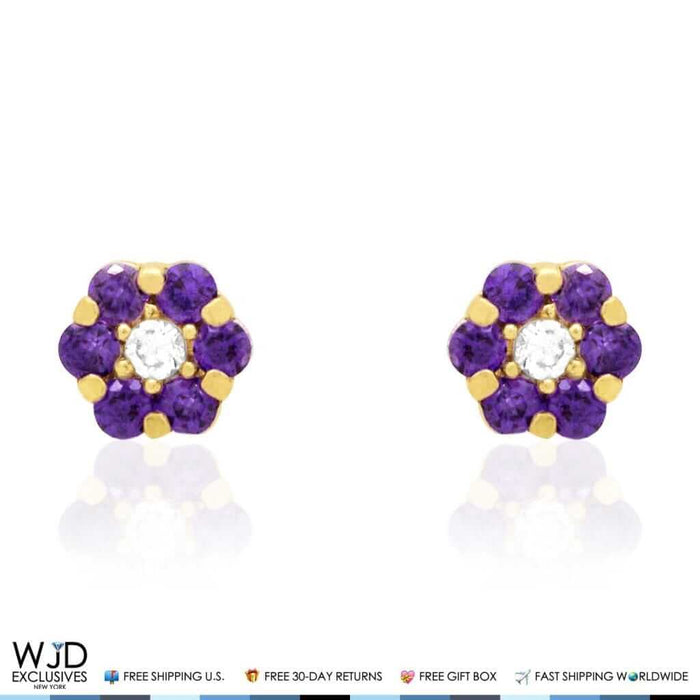 14K Gold Yellow Birthstones Flower Screw Back Stud Earrings 5mm