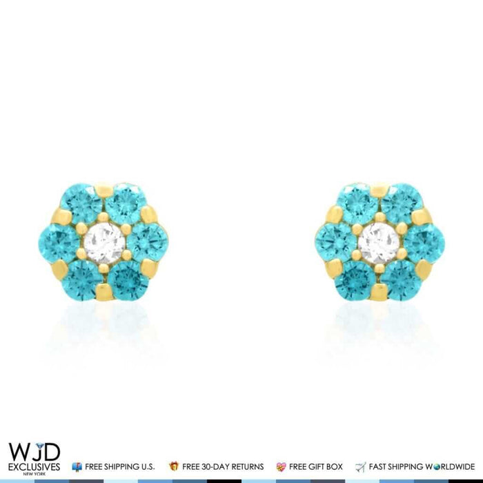 14K Gold Yellow Birthstones Flower Screw Back Stud Earrings 5mm