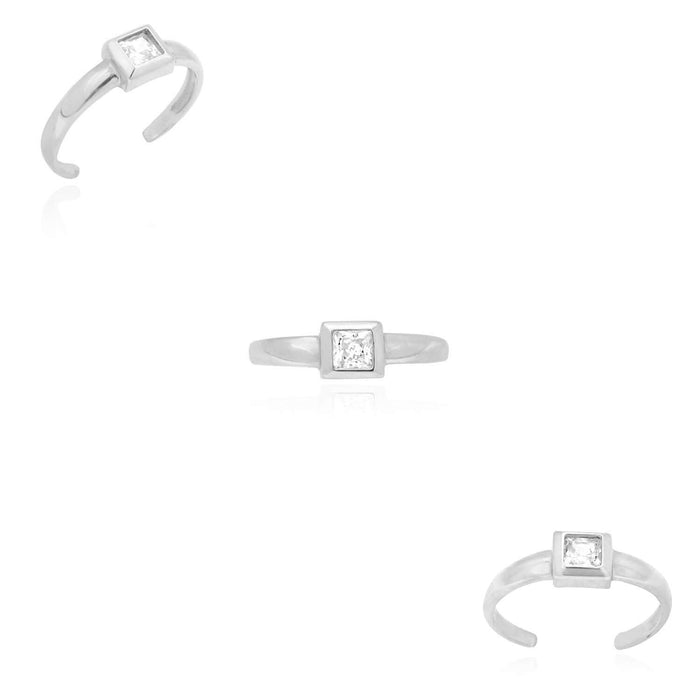14k Yellow White Gold Bezel Set Princess-Cut Simulated White Diamond Toe Ring