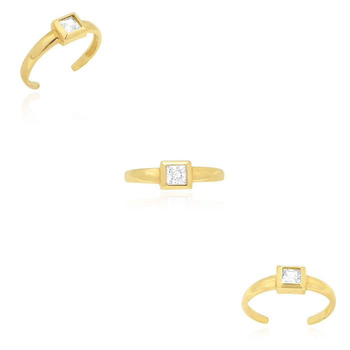 14k Yellow White Gold Bezel Set Princess-Cut Simulated White Diamond Toe Ring