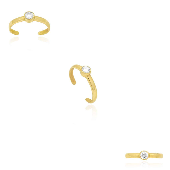 14K Yellow Gold White Bezel Round Simulated White Diamond Toe Ring 0.25Ct