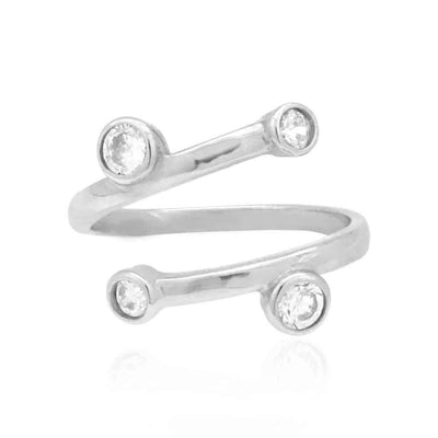 14K Yellow Gold & White Bezel Set Round-Cut CZ Midi Knuckle Ring