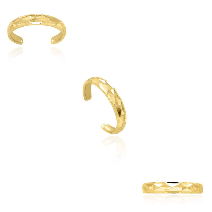 Solid 14K Yellow Gold White Diamond-Cut Toe Ring Size 3 Adjustable