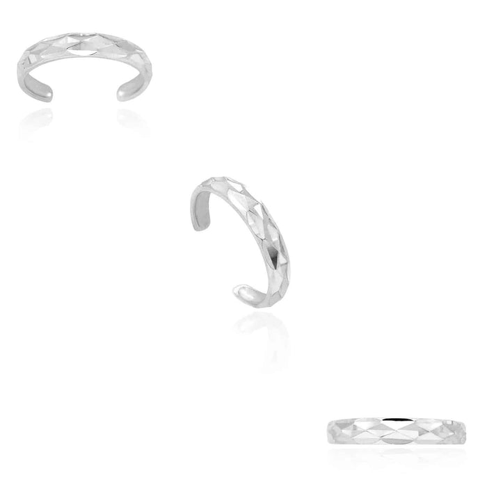 Solid 14K Yellow Gold White Diamond-Cut Toe Ring Size 3 Adjustable