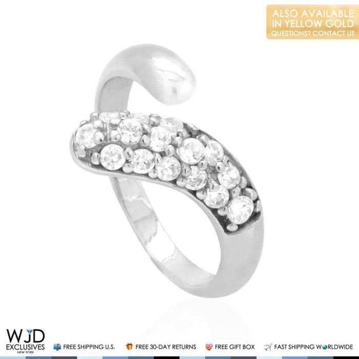 14K Yellow Gold White Round-Cut CZ Fancy Midi Knuckle Ring 0.50Ct