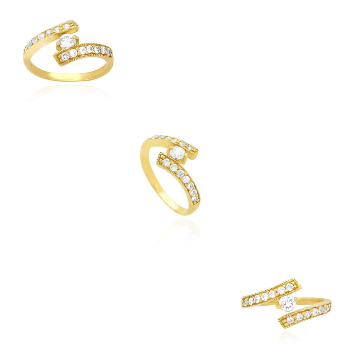 14K Yellow Gold White CZ Fancy Midi Knuckle Ring 0.60Ct