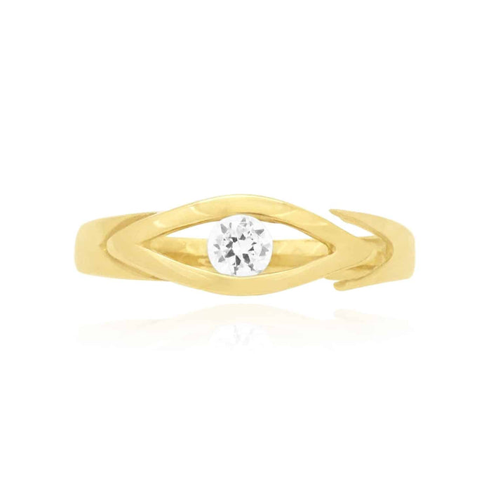 14K Yellow Gold & White CZ Evil Eye Midi Knuckle Ring 0.15Ct