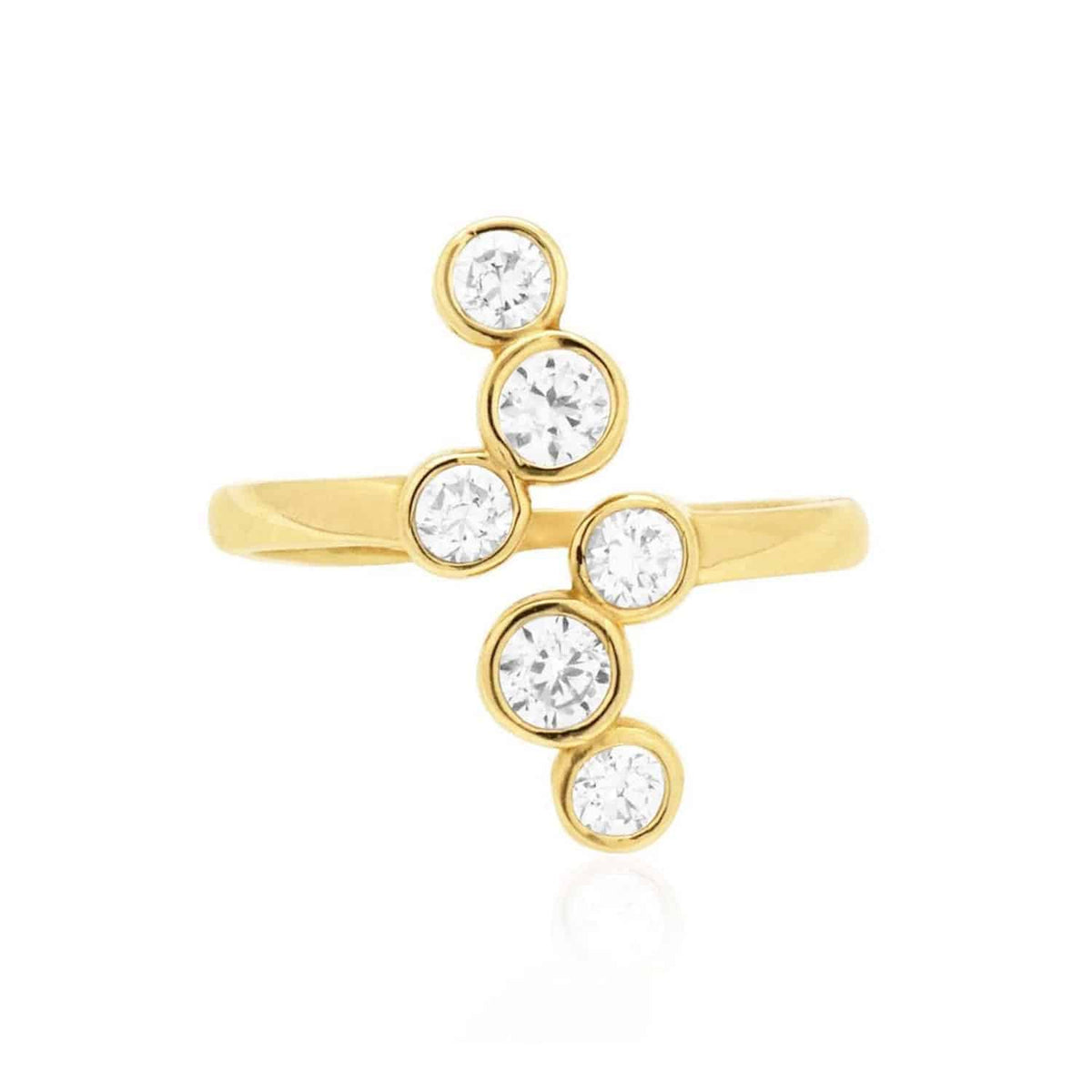14K Yellow Gold White Midi Knuckle Round Bezel Simulated White Diamond Ring 1Ct