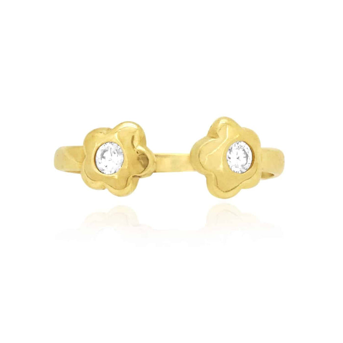 14K Yellow Gold White Midi Knuckle Simulated White Diamond Flower Ring 0.10Ct