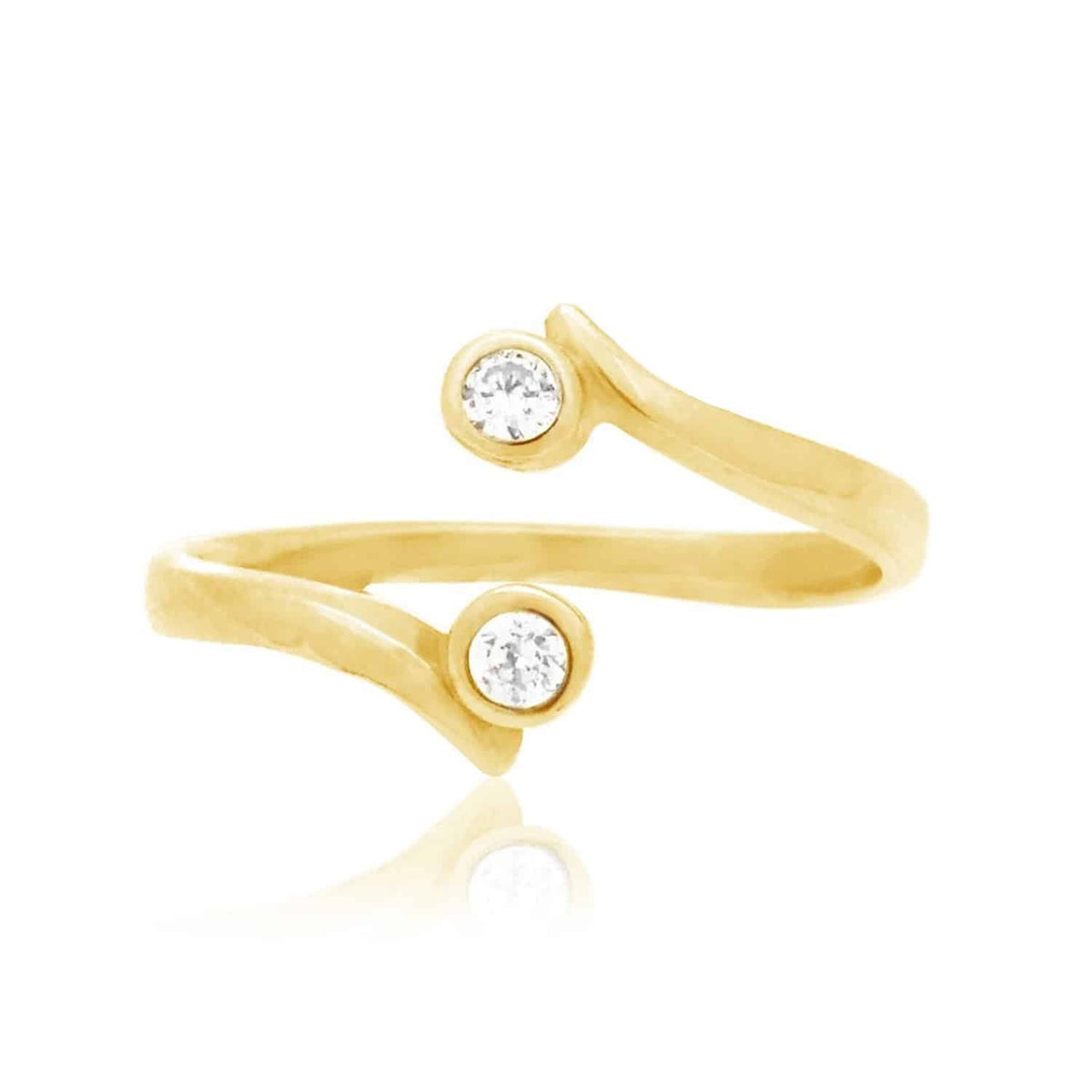 14K Yellow Gold White Midi Knuckle Bezel Set Simulated White Diamond Ring 0.14Ct