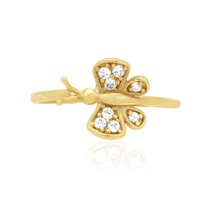 14K Yellow Gold White Simulated White Diamond Butterfly Midi Knuckle Ring 0.30Ct