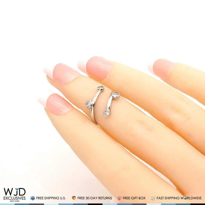 14K Yellow Gold & White Bezel Set Round-Cut CZ Midi Knuckle Ring