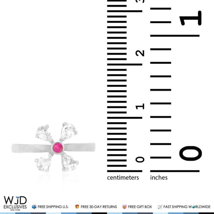 14K Yellow Gold White Prong Pear Simulated White Diamond Ruby Toe Ring