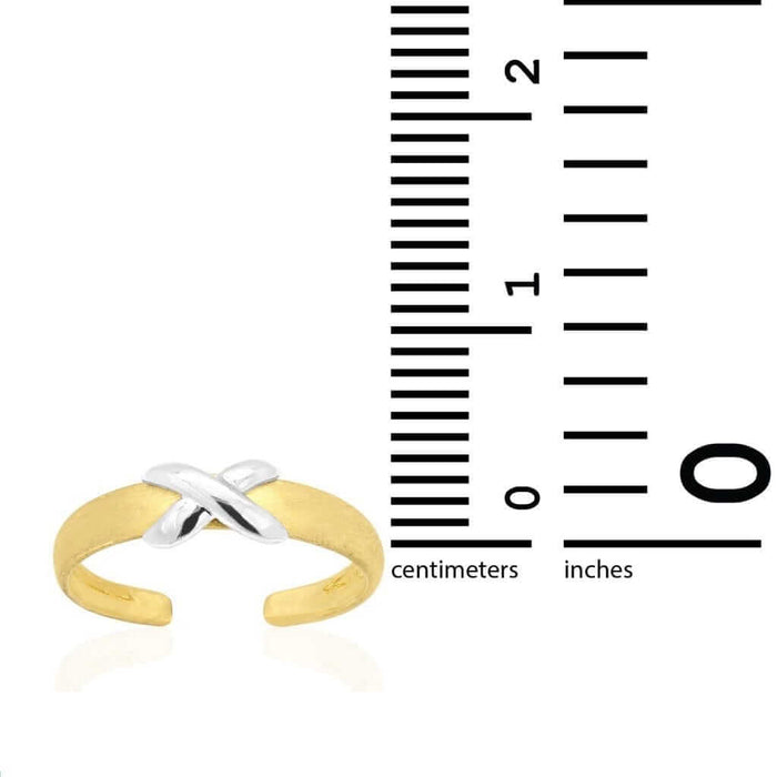 14k Gold Two-Tone Satin Finish XO Toe Ring (adjustable)