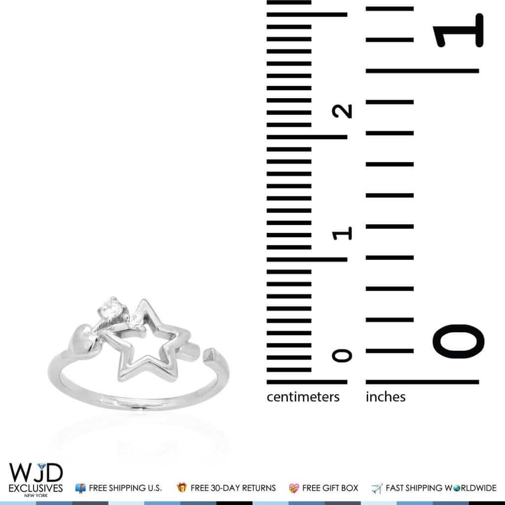 14K Yellow Gold White CZ Star Heart Midi Knuckle Ring 0.10Ct