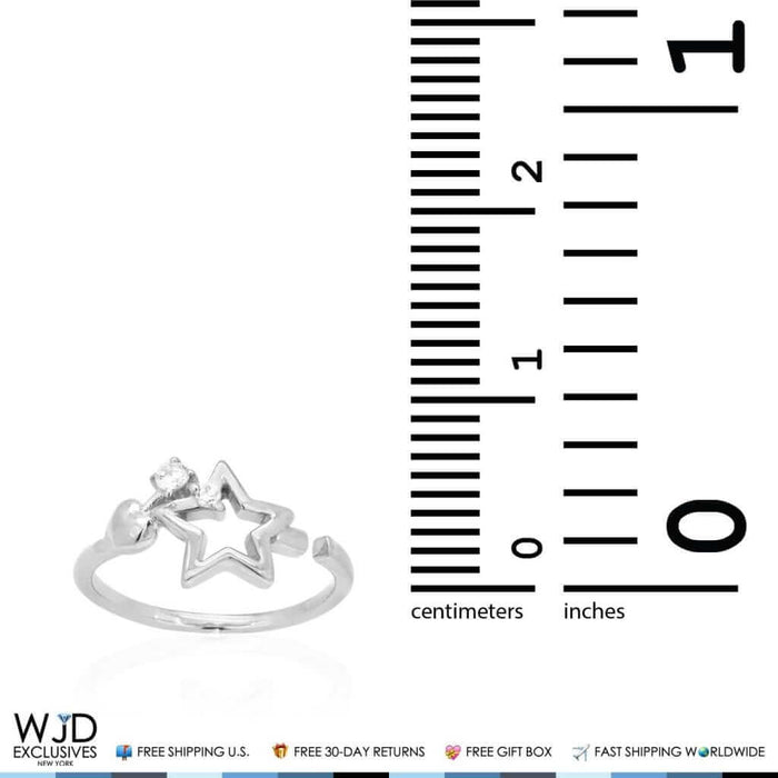 14K Yellow Gold White CZ Star Heart Midi Knuckle Ring 0.10Ct