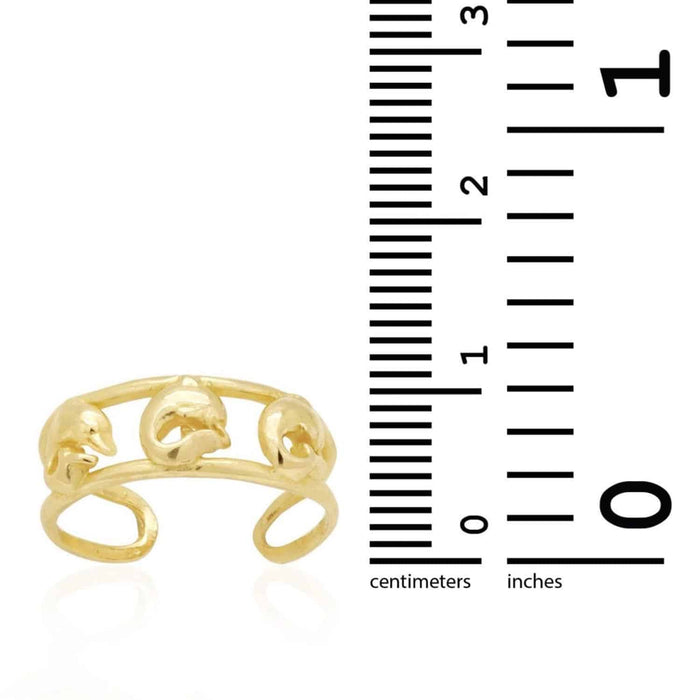 14k Gold Solid Yellow White Dolphin Toe Ring Size 3 (adjustable)