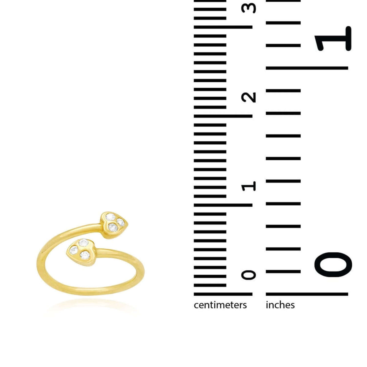 14K Yellow Gold White Round-Cut CZ Heart Midi Knuckle Ring 0.15Ct