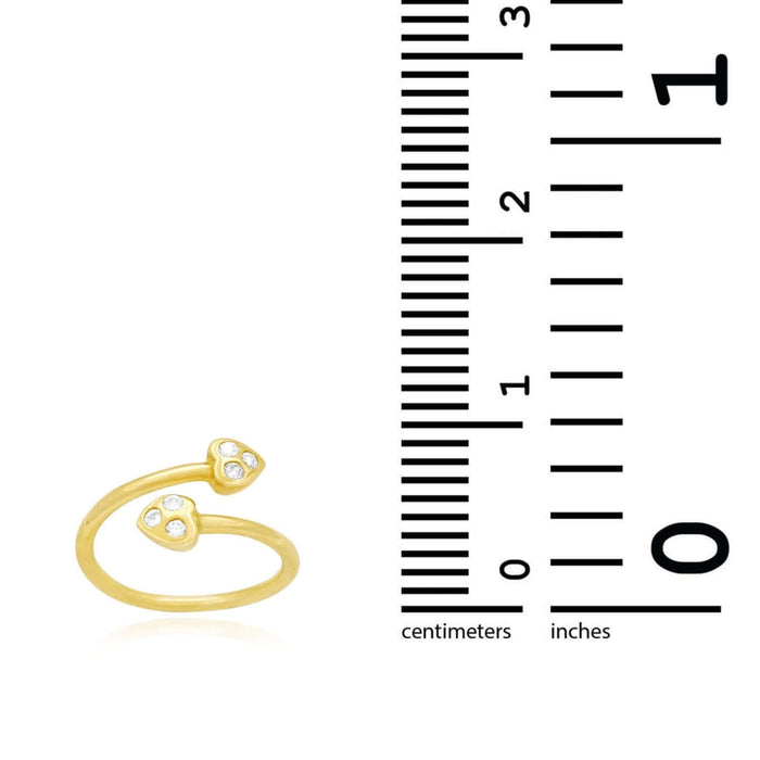 14K Yellow Gold White Round-Cut CZ Heart Midi Knuckle Ring 0.15Ct