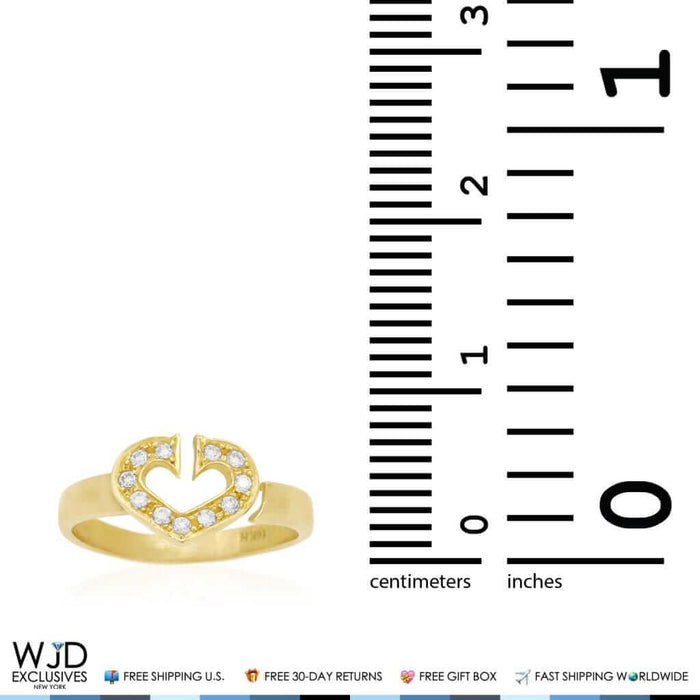 14K Yellow Gold White Pave CZ Open Heart Midi Knuckle Ring 0.25Ct