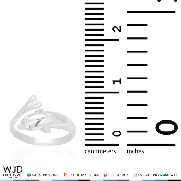 14K Yellow Gold & White Round CZ Dolphin Midi Knuckle Ring 0.05Ct