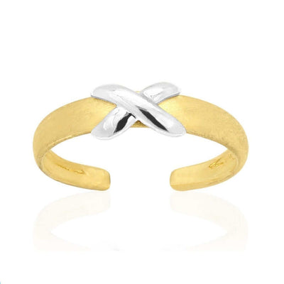 14k Gold Two-Tone Satin Finish XO Toe Ring (adjustable)