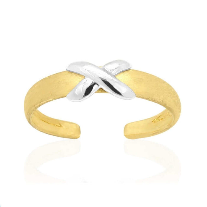 14k Gold Two-Tone Satin Finish XO Toe Ring (adjustable)