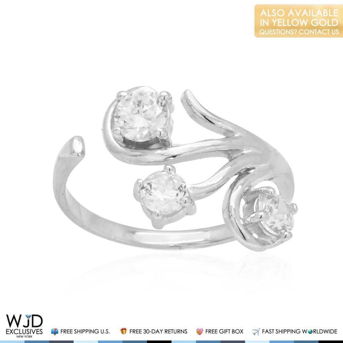 14K Yellow Gold White CZ Flower Bunch Midi Knuckle Ring 0.30Ct