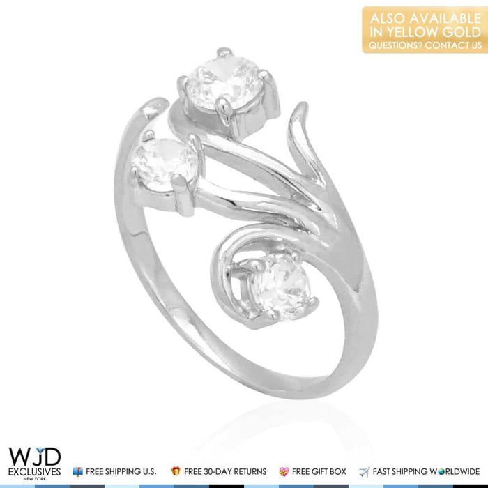 14K Yellow Gold White CZ Flower Bunch Midi Knuckle Ring 0.30Ct