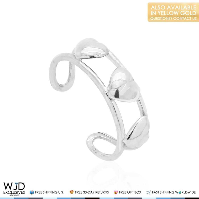 Solid 14K Yellow Gold White Heart Toe Ring Size 3 (adjustable)