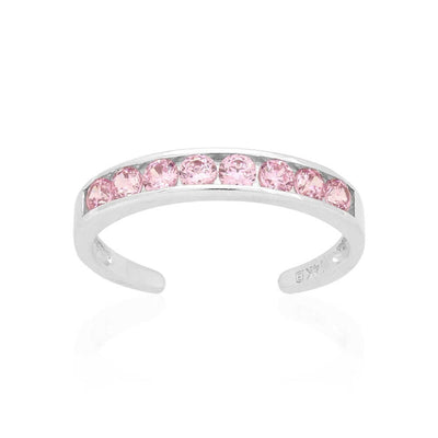 Solid 14K Yellow Gold White Round-Cut Pink Topaz Fancy Toe Ring