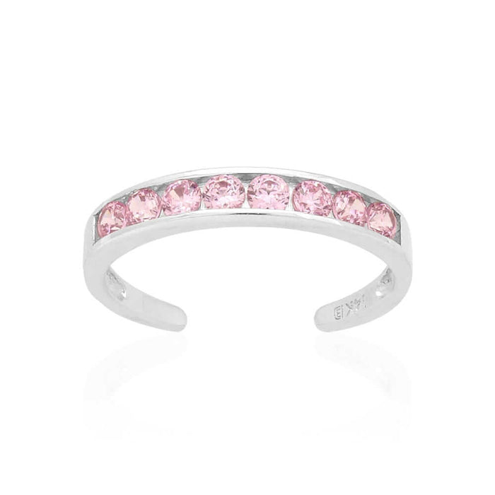Solid 14K Yellow Gold White Round-Cut Pink Topaz Fancy Toe Ring