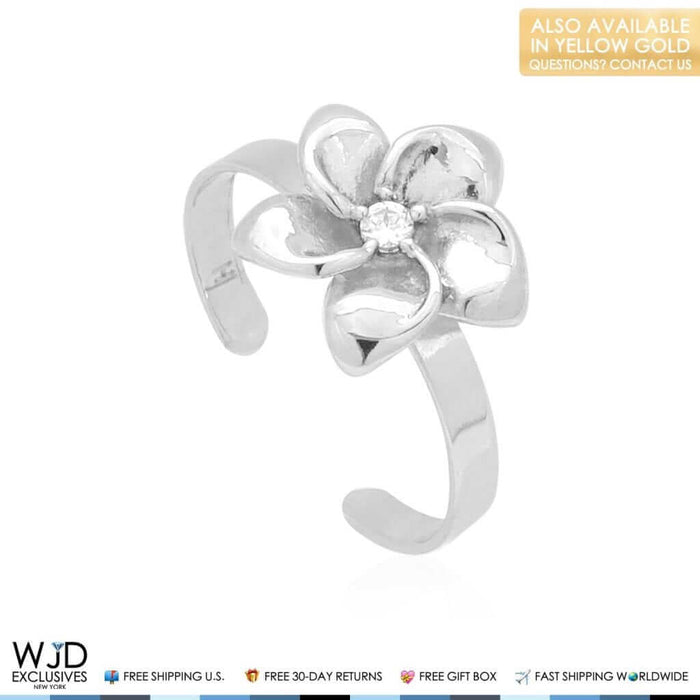 14K Yellow Gold White Round-Cut 0.05Ct CZ Flower Fancy Toe Ring