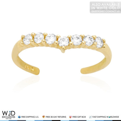 14k Gold Yellow White Round Cut 0.40Ct CZ Fancy Toe Ring