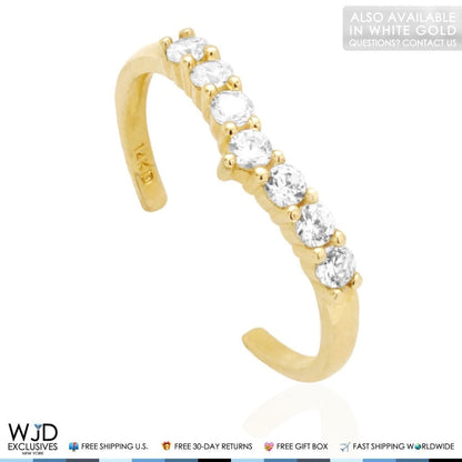 14k Gold Yellow White Round Cut 0.40Ct CZ Fancy Toe Ring