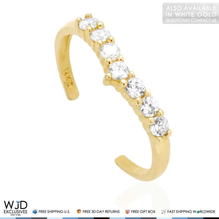 14K Yellow Gold White Round-Cut 0.40Ct CZ Fancy Toe Ring