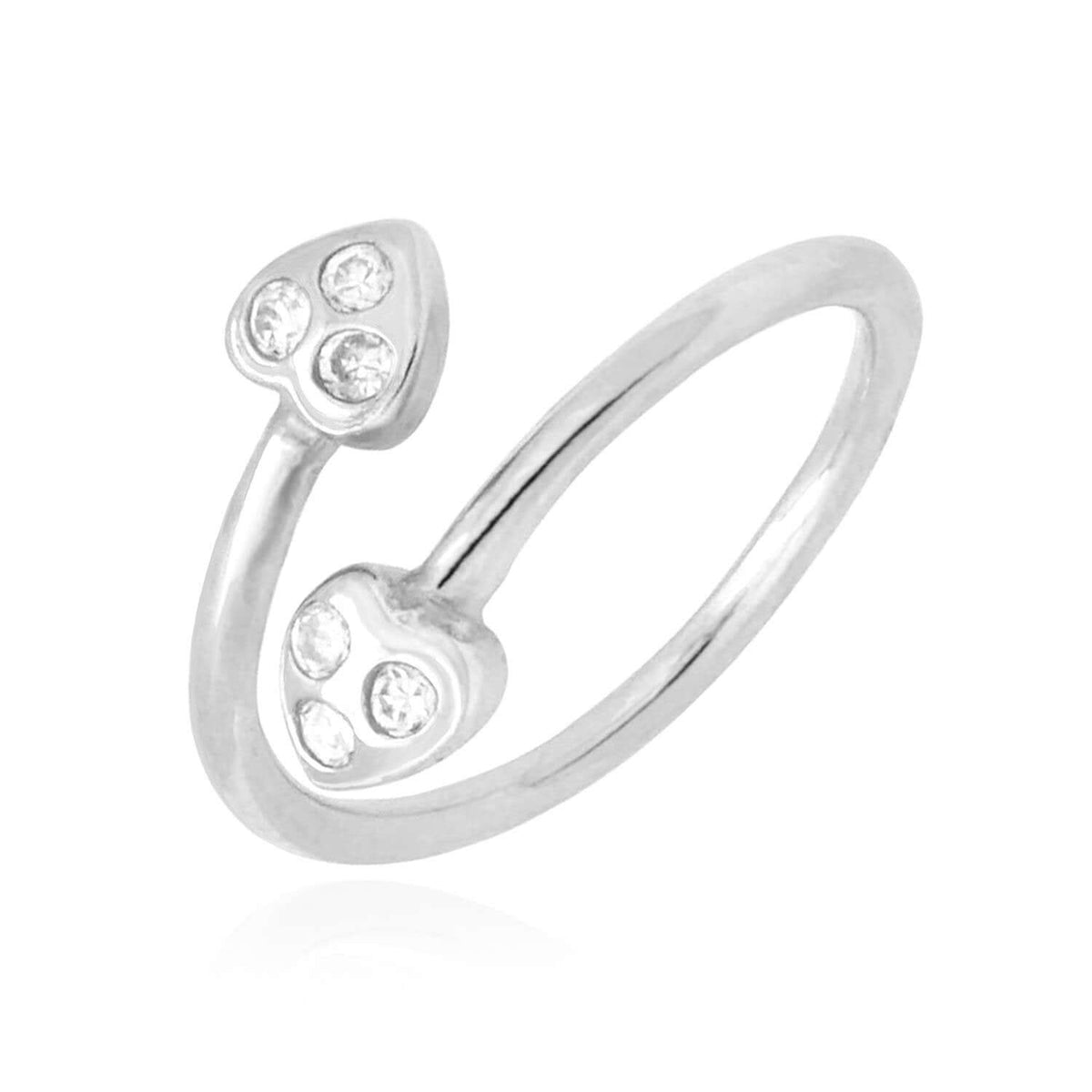 14K Yellow Gold White Round-Cut CZ Heart Midi Knuckle Ring 0.15Ct