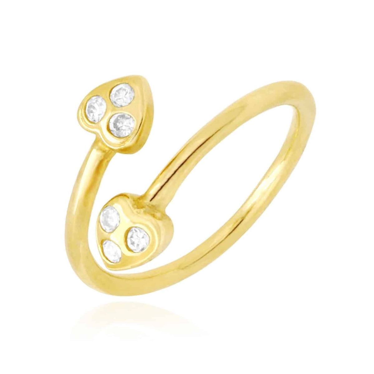 14K Yellow Gold White Round-Cut CZ Heart Midi Knuckle Ring 0.15Ct