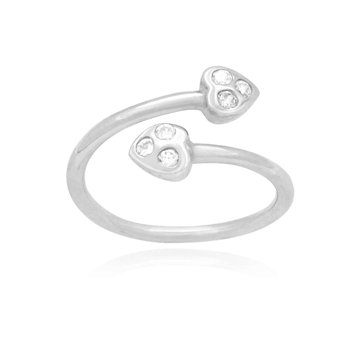14K Yellow Gold White Round-Cut CZ Heart Midi Knuckle Ring 0.15Ct
