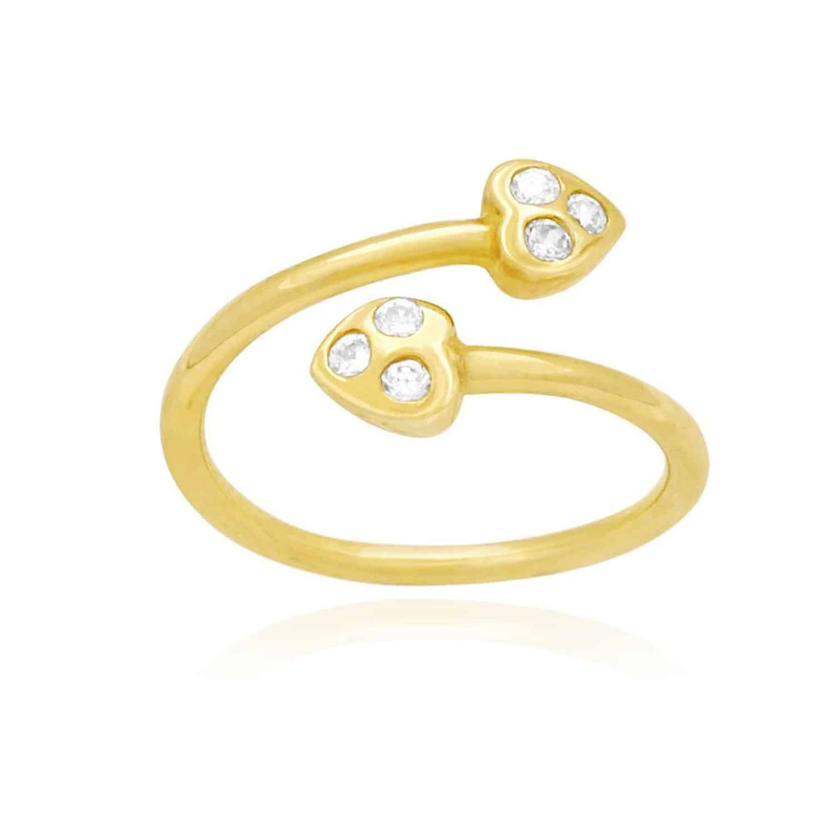 14K Yellow Gold White Round-Cut CZ Heart Midi Knuckle Ring 0.15Ct