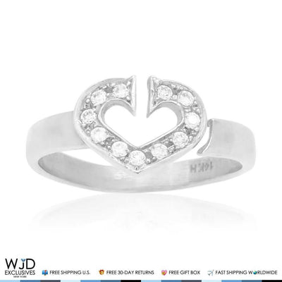 14K Yellow Gold White Pave CZ Open Heart Midi Knuckle Ring 0.25Ct