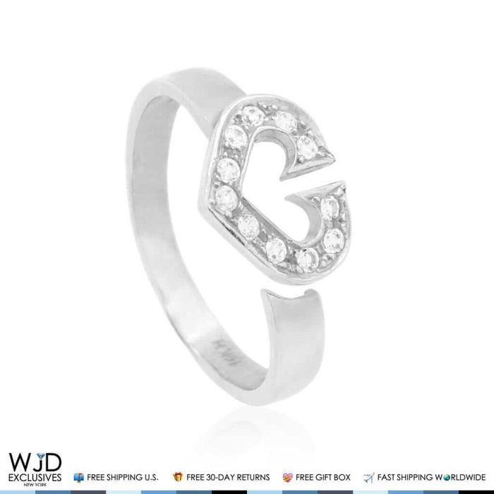 14K Yellow Gold White Pave CZ Open Heart Midi Knuckle Ring 0.25Ct
