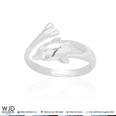 14K Yellow Gold & White Round CZ Dolphin Midi Knuckle Ring 0.05Ct