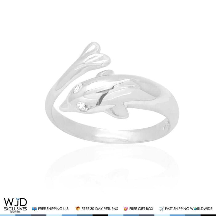 14K Yellow Gold & White Round CZ Dolphin Midi Knuckle Ring 0.05Ct