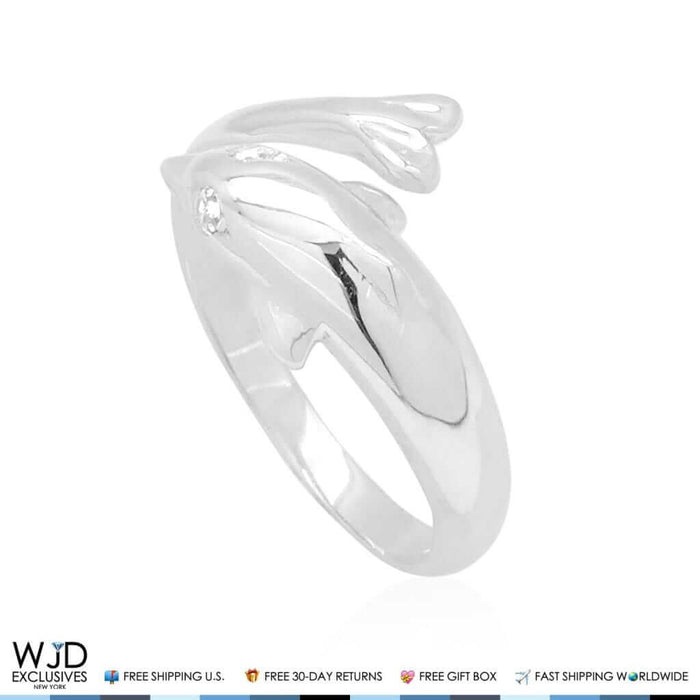 14K Yellow Gold & White Round CZ Dolphin Midi Knuckle Ring 0.05Ct