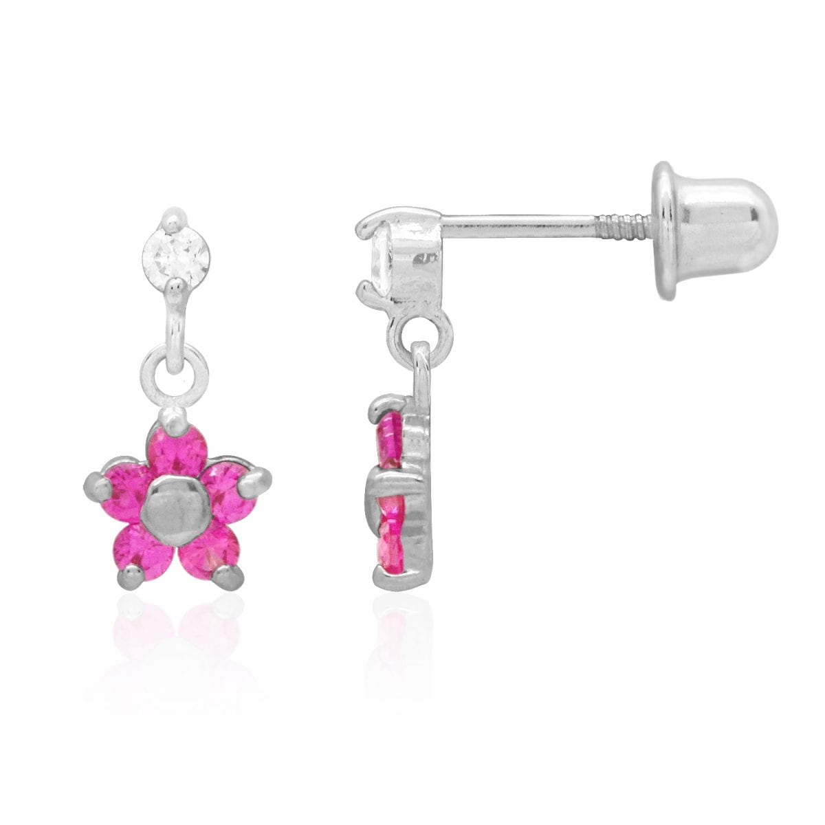 Kid's 14k Yellow White Gold Ruby Flower  Screw Back Earrings
