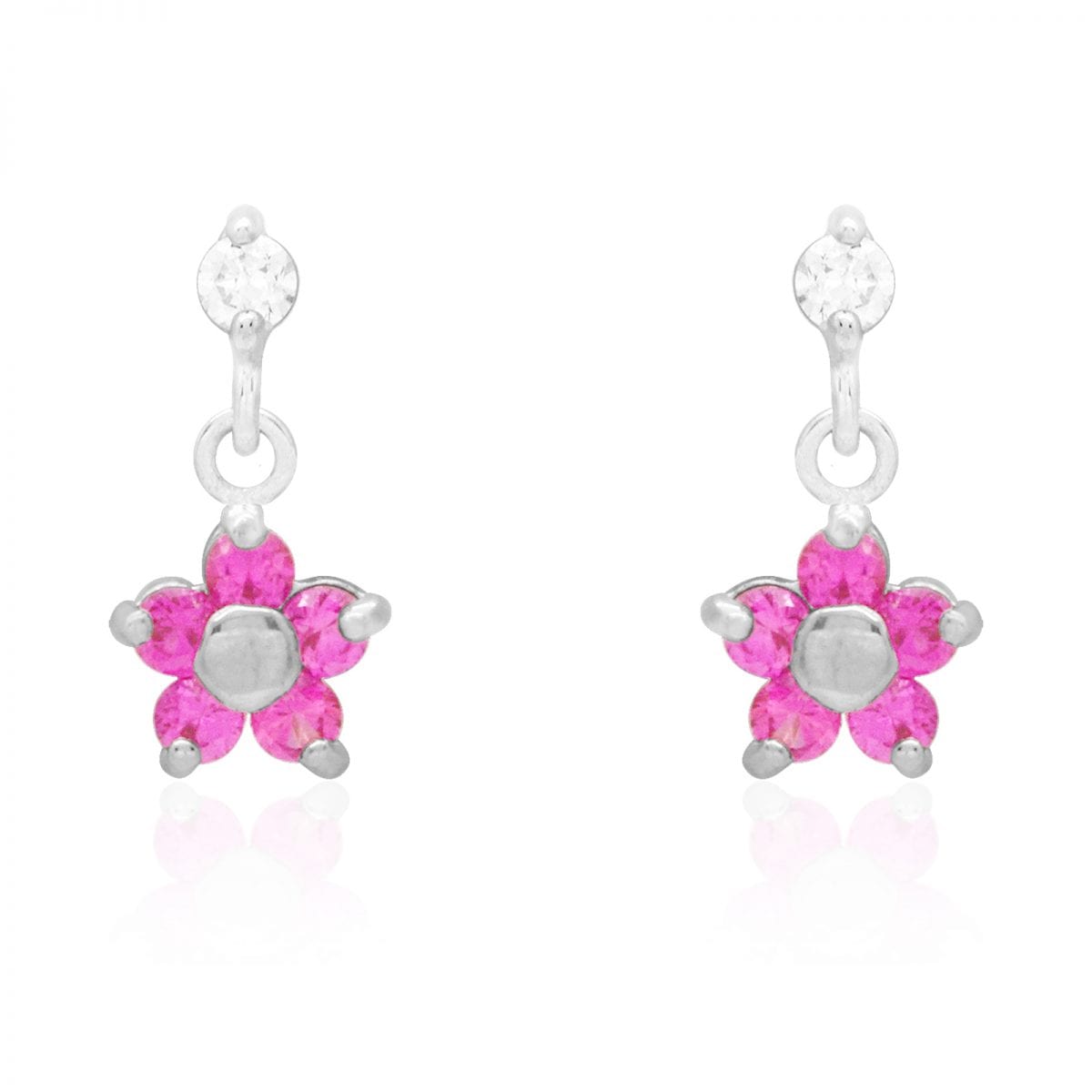 Kid's 14k Yellow White Gold Ruby Flower  Screw Back Earrings