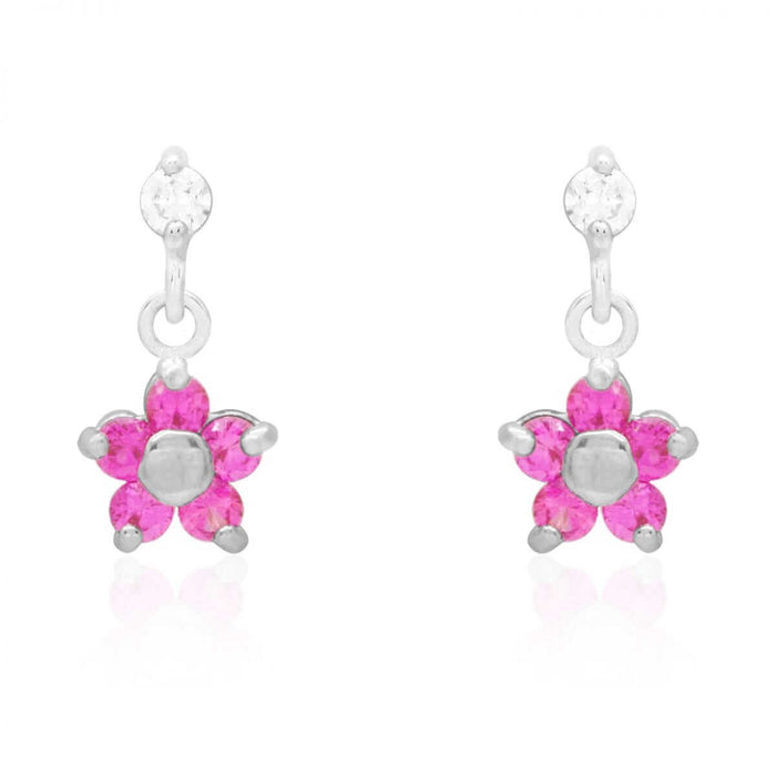Kids 14K Yellow White Gold Ruby Flower Screw Back Earrings